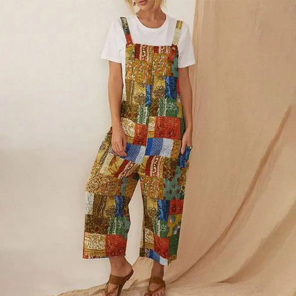 

Women Jumpsuit Vintage Print Wide Leg Bohemian Temperament Loose-fitting Summer Women Jumpsuit for Vacation