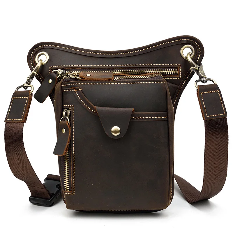 HUMERPAUL Crazy Horse Leather Man Belt Pouch Small Shoulder Bag Fashion Male Waist Bags Multifunction Travel Fanny Pack Leg Bag