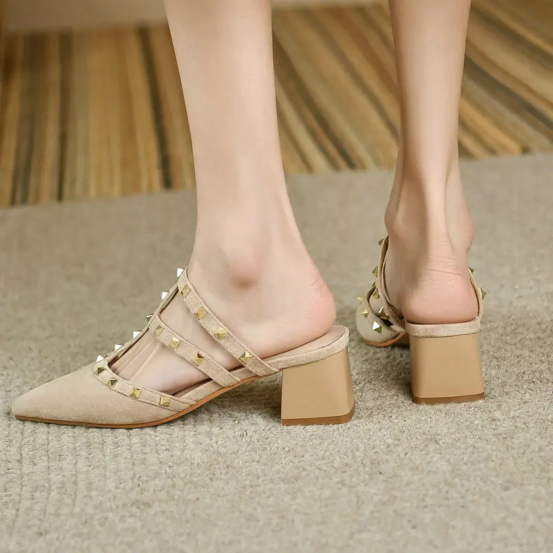 Мюли женские из искусственной замши пикантная модная летняя обувь с закрытым