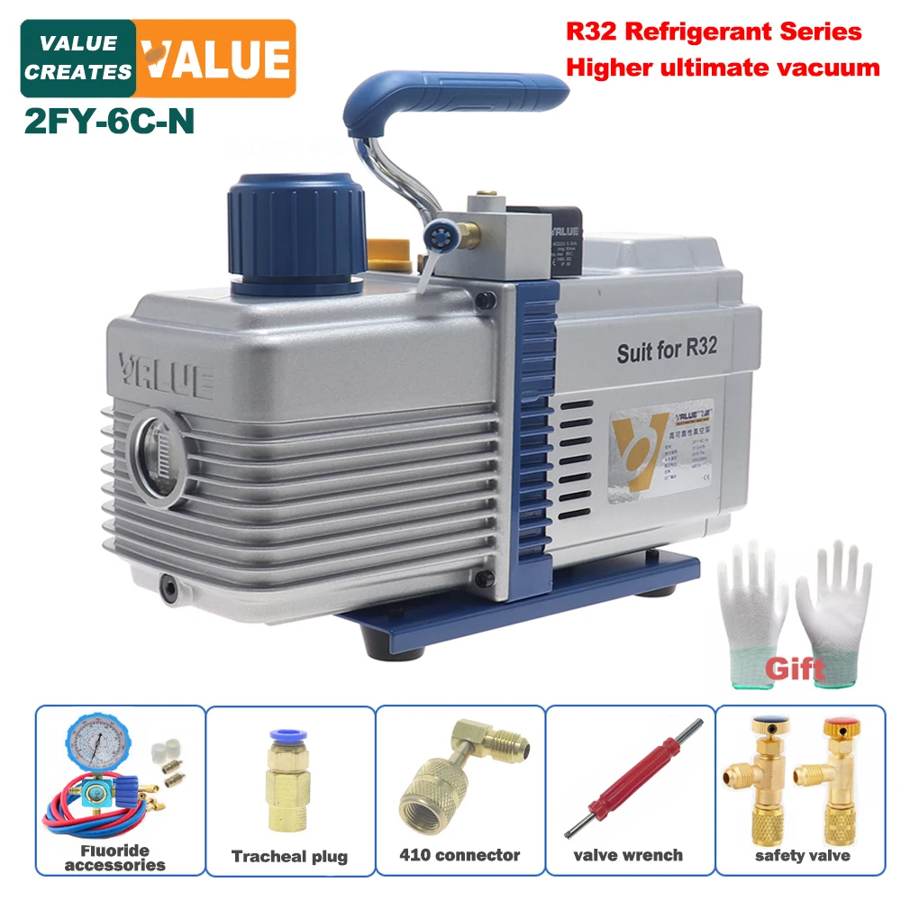 

VALUE 2FY-6C-N Vacuum Pump Suitable for R32,1234yf Refrigerant 12CFM Double Stage HVAC for Household Air Conditioning