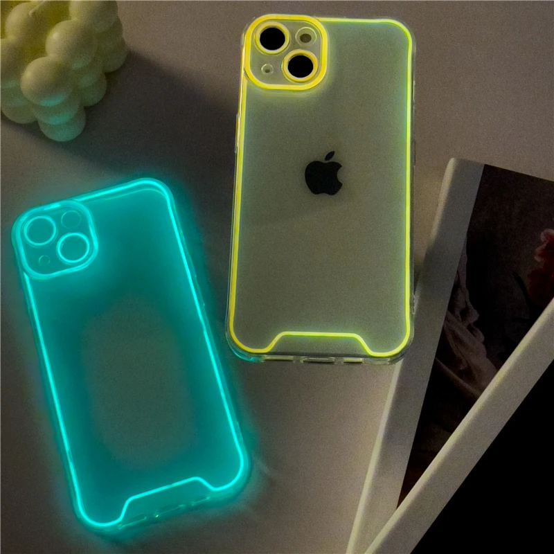 

Чехол MiFuny для iPhone 14 Pro, светящийся Мягкий силиконовый чехол с ночным светом, полноразмерный прозрачный Модный чехол для телефона из ТПУ