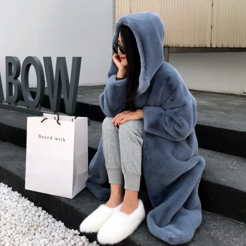 Winter Women's Faux Fur Coat Oversized Super Hot Coats Parkas Thickened Long Hooded Faux-fur Jacket Loose New