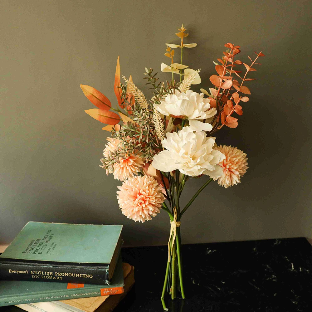 

Artificial Autumn Peony Thorn Ball Silk Flower Bouquet For Wedding Bride Holding Flower Decoration Living Room Decor Arrangement