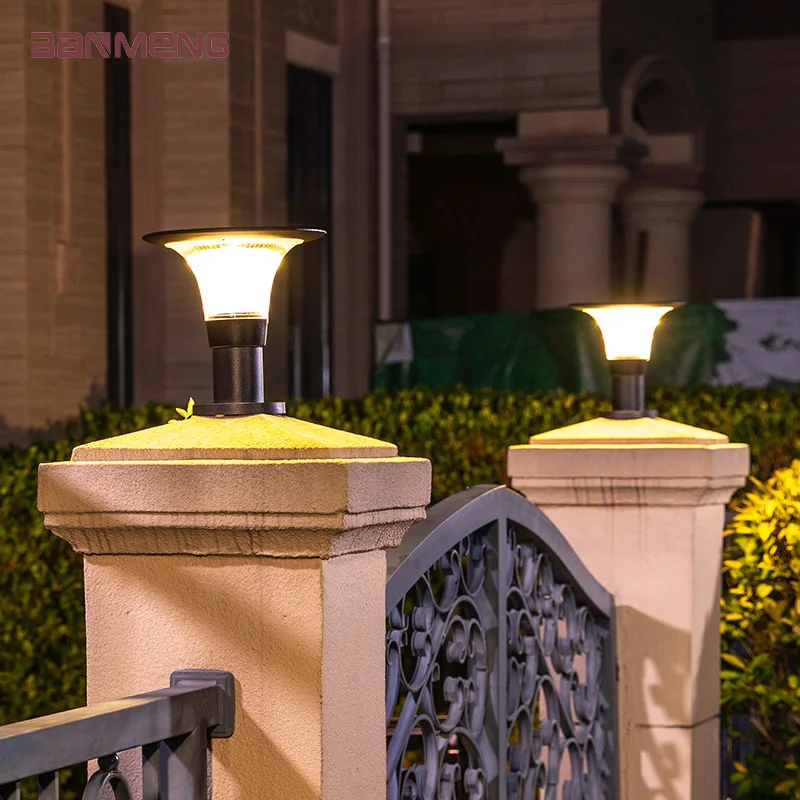 Waterproof bi-color outdoor garden solar pillar post gate light IP55 Solar energy lamp courtyard villa Fence decoration