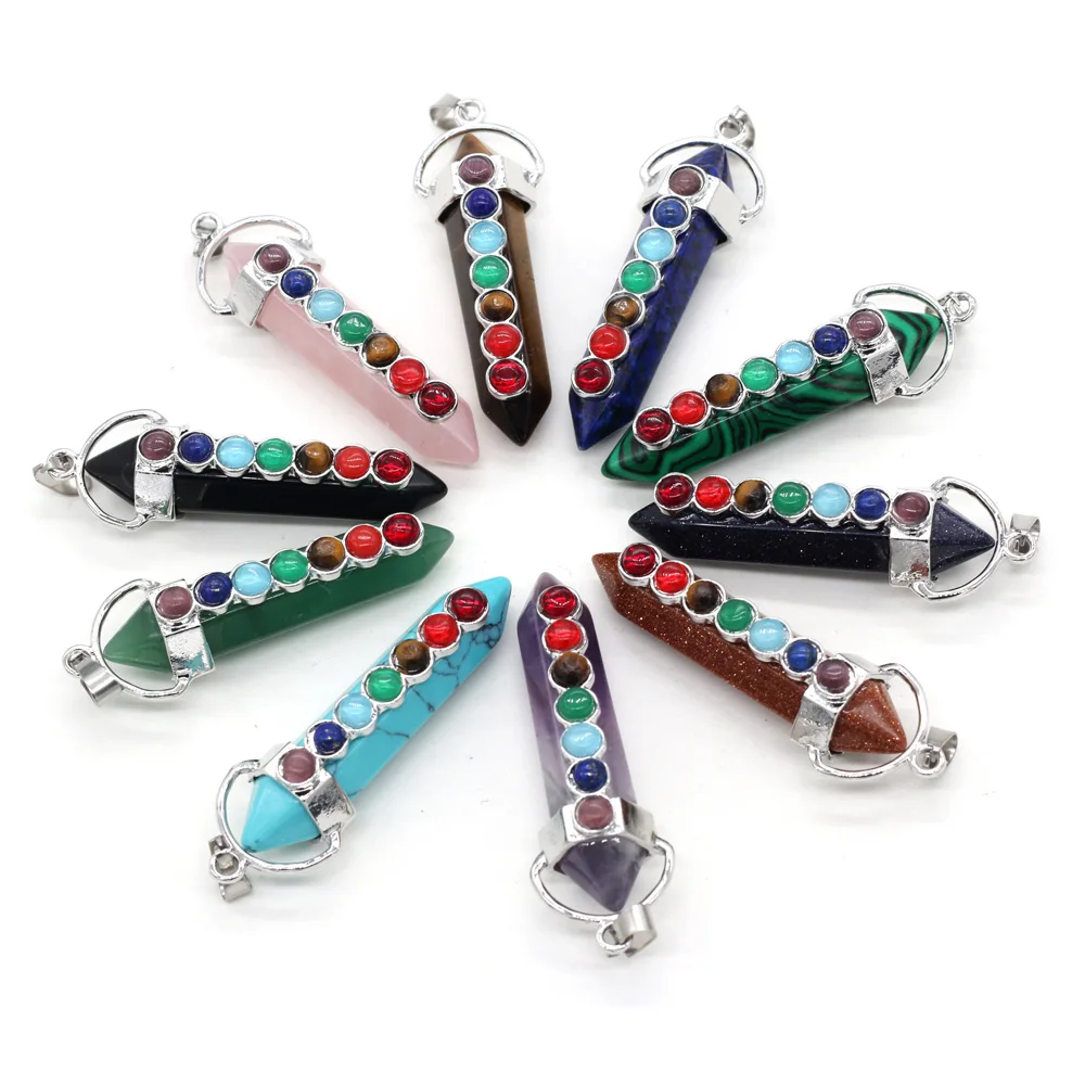 

Reiki Healing Jewelry Making 7 Chakra Charm Green Aventrine Age Turquoise Pendant Jewelry Making Necklace Accessories Gift