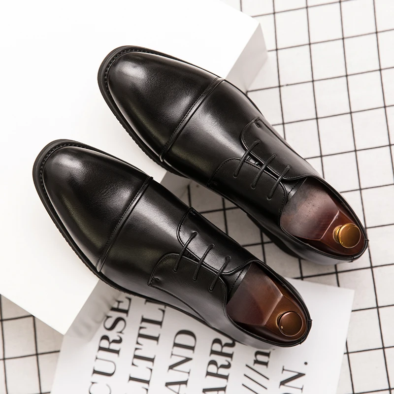 

Мужские повседневные кожаные туфли оксфорды в британском стиле, деловые классические модные удобные офисные однотонные туфли на шнуровке, ...