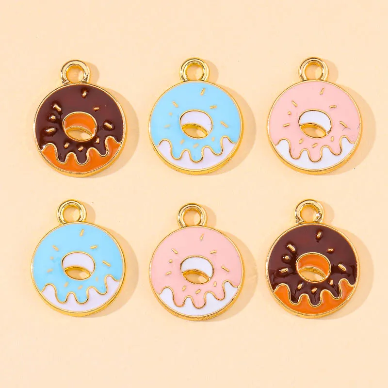 20Pcs 15*18mm Cute Sweet Colorful Donut Enamel Charms Pendant for DIY Jewelry Making Drop Earring Necklace Keychain Accessories