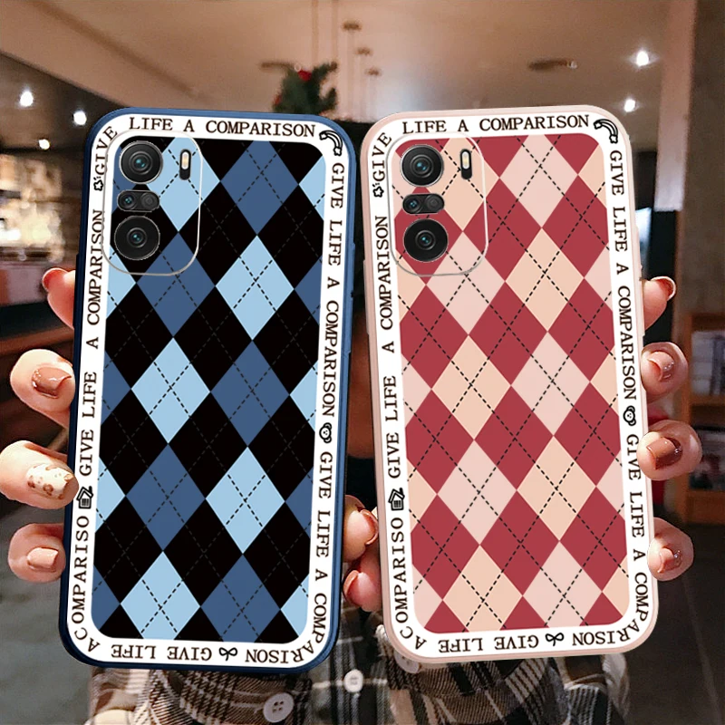 

Cases For Redmi Note 11 10 5G 10S 9S 9 Pro Max 9A POCO M3 M4 X3 GT NFC M3 Checkered Straight Edge Silicone Protective Cover