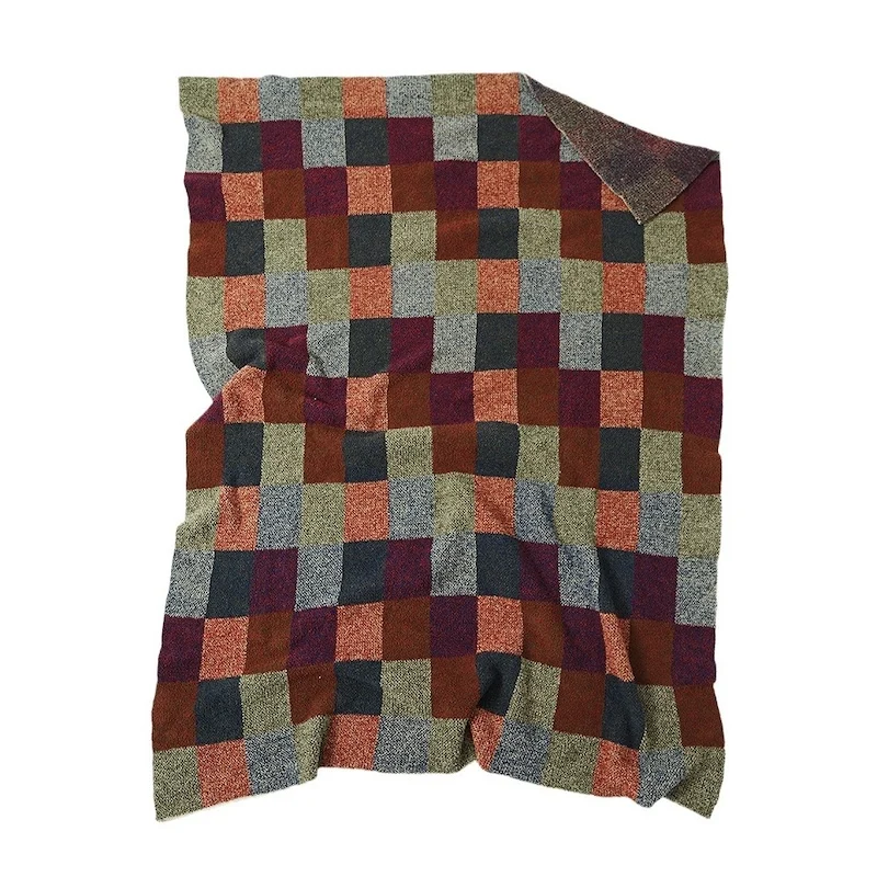 Уютное комфортное одеяло вязаное покрывало в клетку мягкое милое домашнее