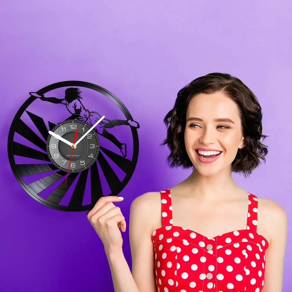 Настенные часы с виниловой пластиной тихие силуэтами игрока Handball для спальни