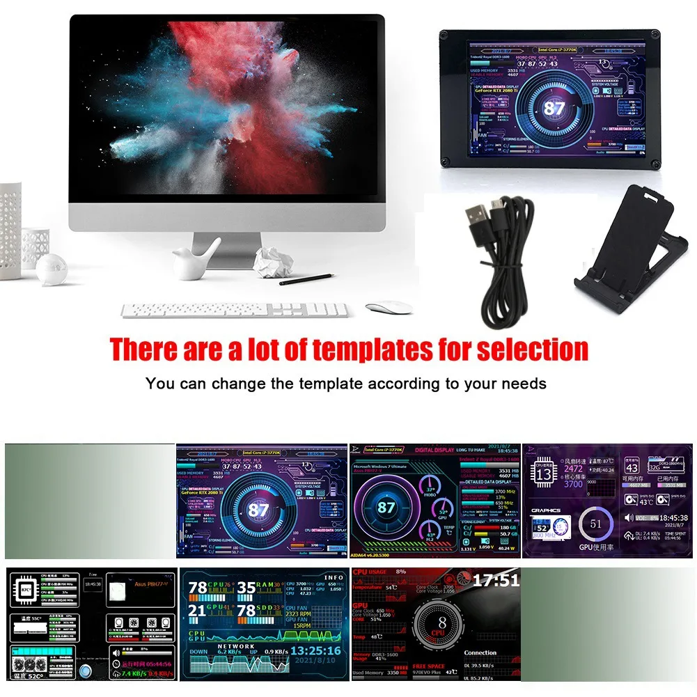 3 5-дюймовый дисплей AIDA64 для корпуса + локоть кабеля передачи данных Type-C комплект