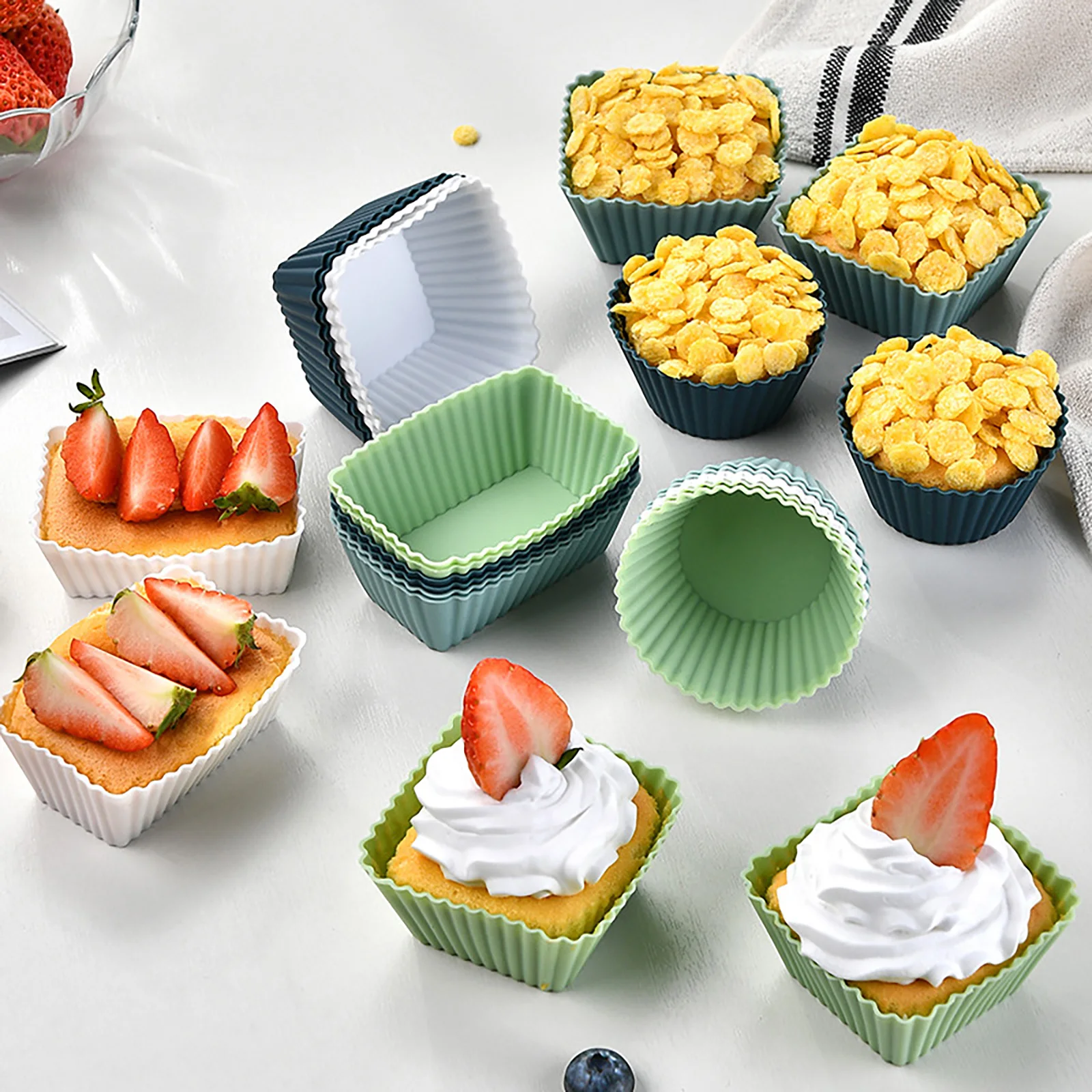 

Silicone Cupcake Liners Kitchen DIY Bakeware Maker Tools Reusable 24Pcs/Set Baking Cups Muffin Box Cup Case Party Tray
