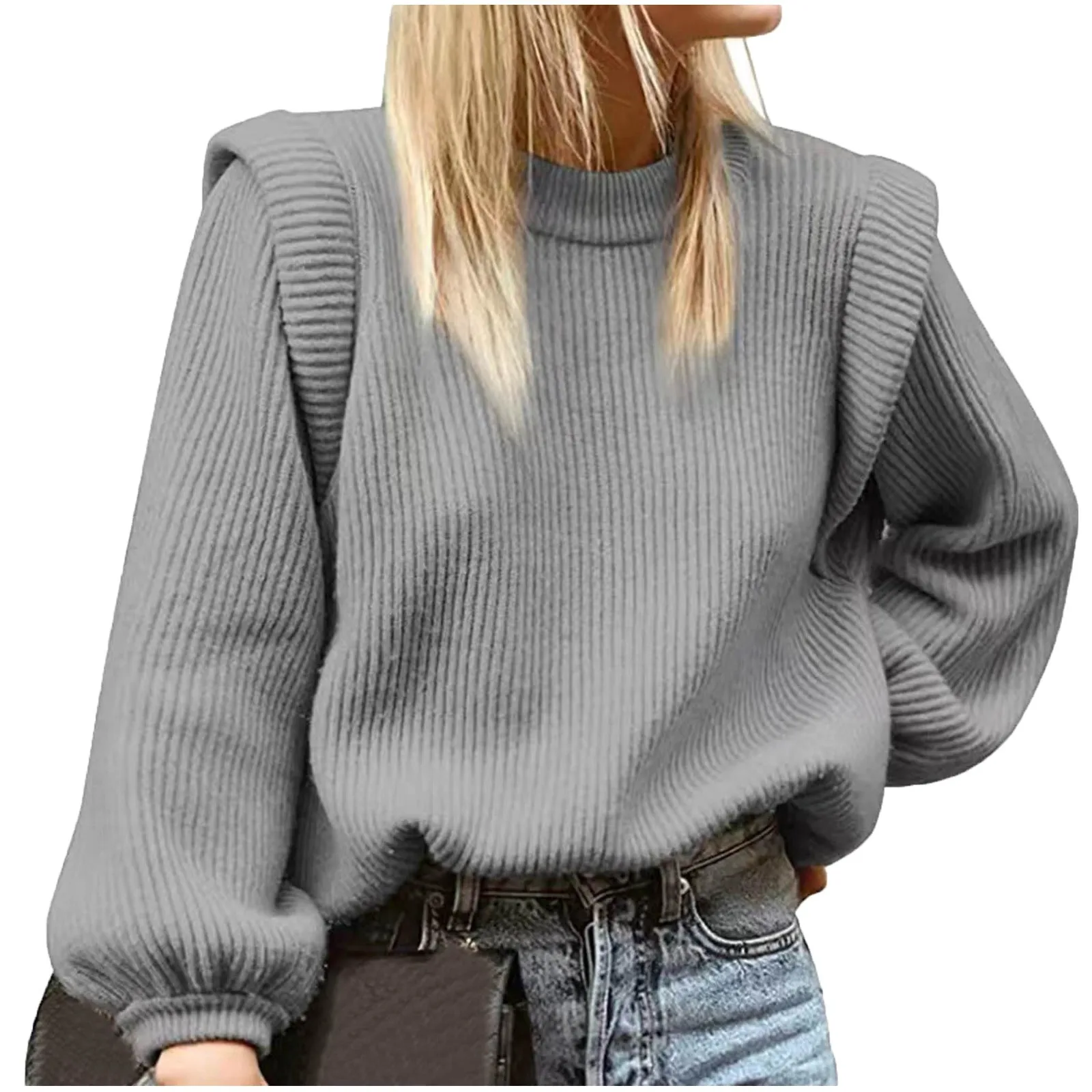 

Womens Long Sleeve Tops Cap Sleeve Sweater Plus Size Pullover Crewneck Baggy Knit Top For Women Clothing Blusa Mujer Moda 2023