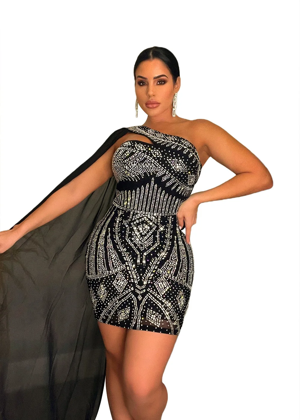 Women Bodycon Sequined Party Dress One Shoulder Sleeveless Slim Mini Dress Sexy Fashion Night Outfit Dresses