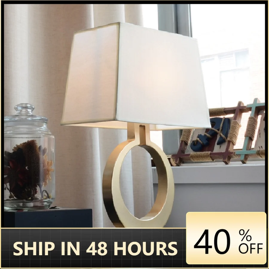 

LukLoy Modern LED Table Lamps White Rectangular Shade for Living Room Family Bedroom Bedside Office Gold Metal Nightstand Lamp