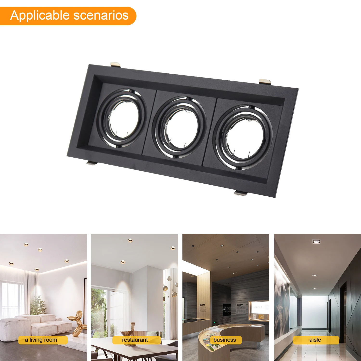 

Adjustable Led Fitting Bulb Spot Socket Downlights Holder Recessed Ring Lamps Base Frame Ceiling Double Bracket Square