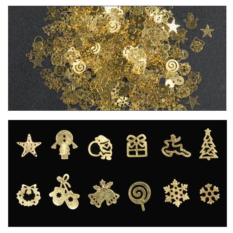 

Mixed Shapes Christmas Metal Nail Art Decorations Decals Sequins Slice Patch Nails Accessories Supplies For Professionals