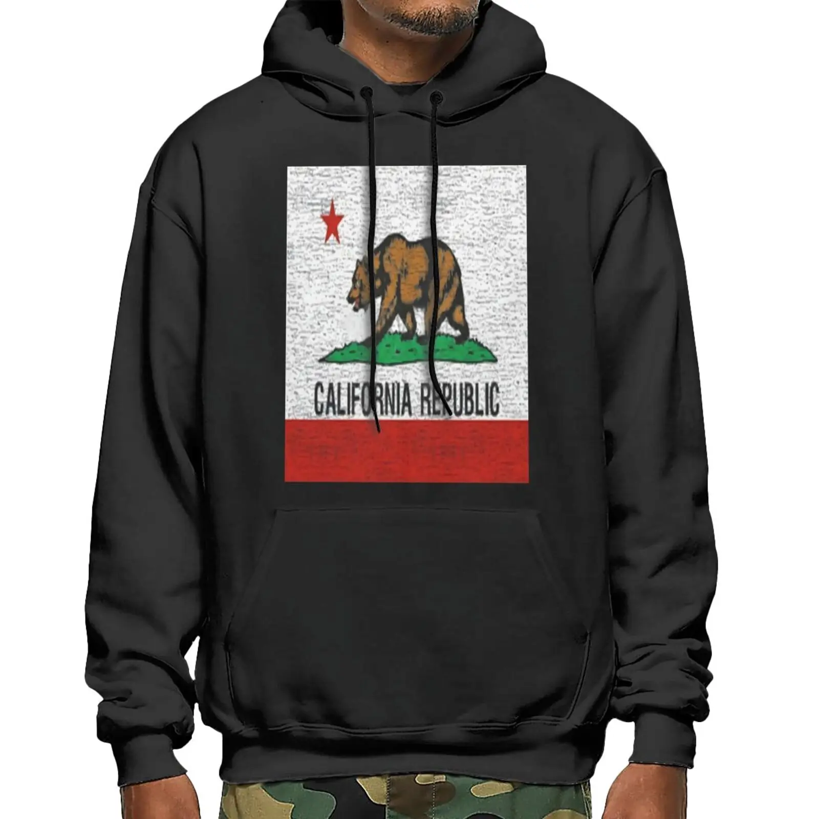 

California Republic State Flag Bear West Hoodie Men's Hoodies Men's Sweater Men's Clothes Hoodie Men Hoodie Korea Anime Hoodie