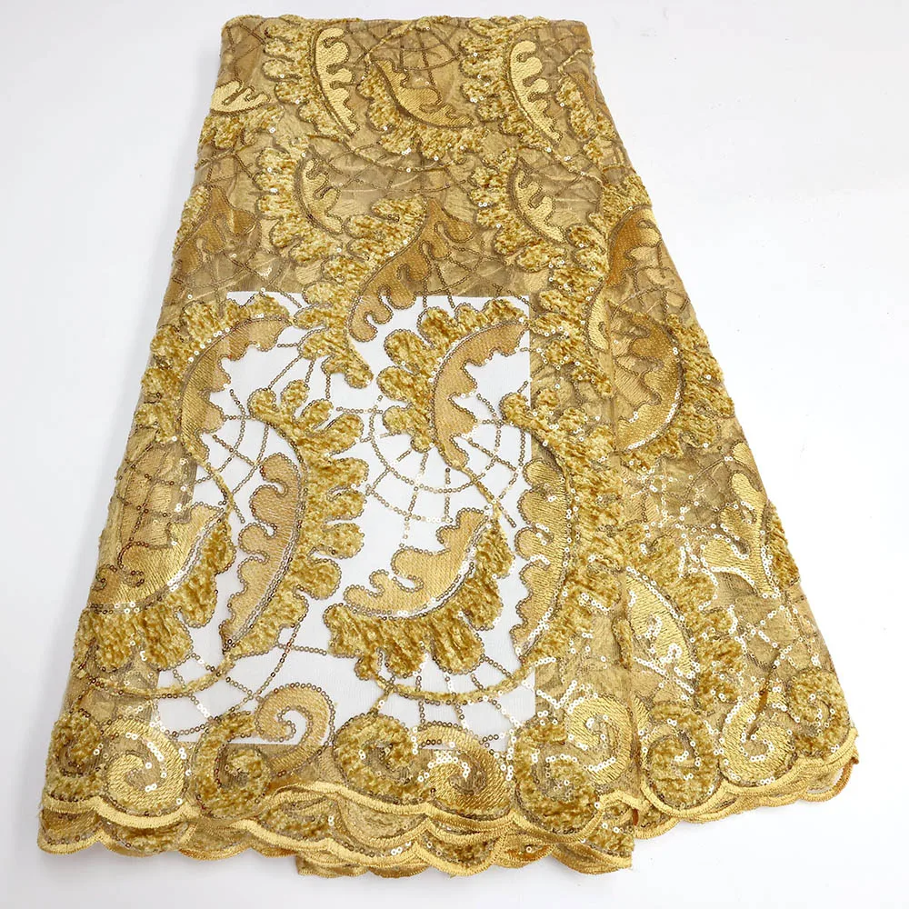 

Gold African Sequins Lace 2022 French Nigerian Lace Fabric Bridal High Quality Swiss Embroidery Net Tulle Lace Fabric 5 yards
