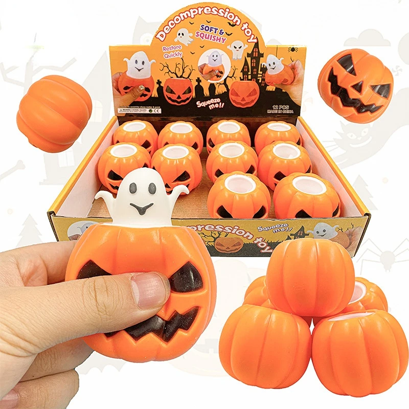 

Halloween Ghost Pumpkin Head Squeeze Toys TPR Jump Cup Vent Mochi Squishy Fidget Toys for Children