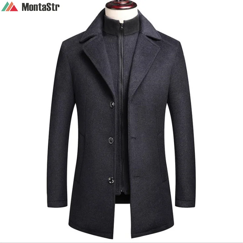 

Зимняя мужская шерстяная куртка, приталенное плотное теплое пальто с регулируемым жилетом, мужские шерстяные куртки, Мужская брендовая оде...