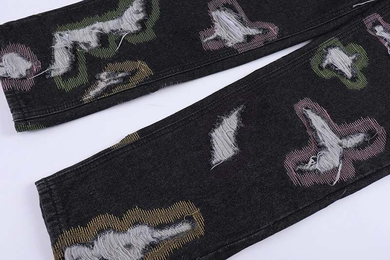 Harajuku Destroy Ripped Holes Denim Jeans Mens Zipper Jeans Hip Hop Fashion Streetwear New Casual Straight Joggers Jean Pants