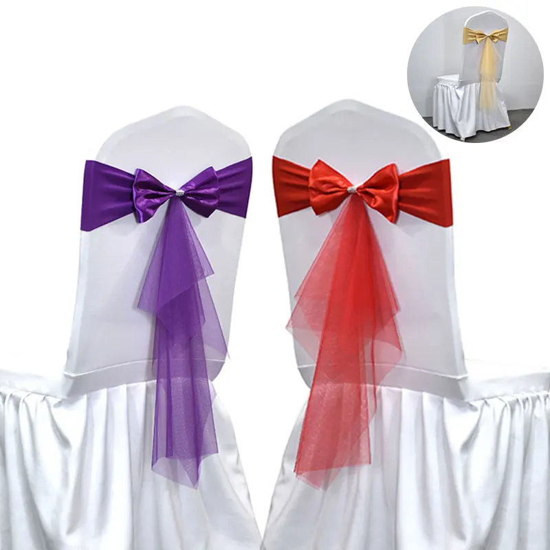 

Sheer Organza Chair Sashes Bow Cover Band Bridal Shower Chair Design Wedding Party Hotel Outdoor Banquet Decoration Supplies