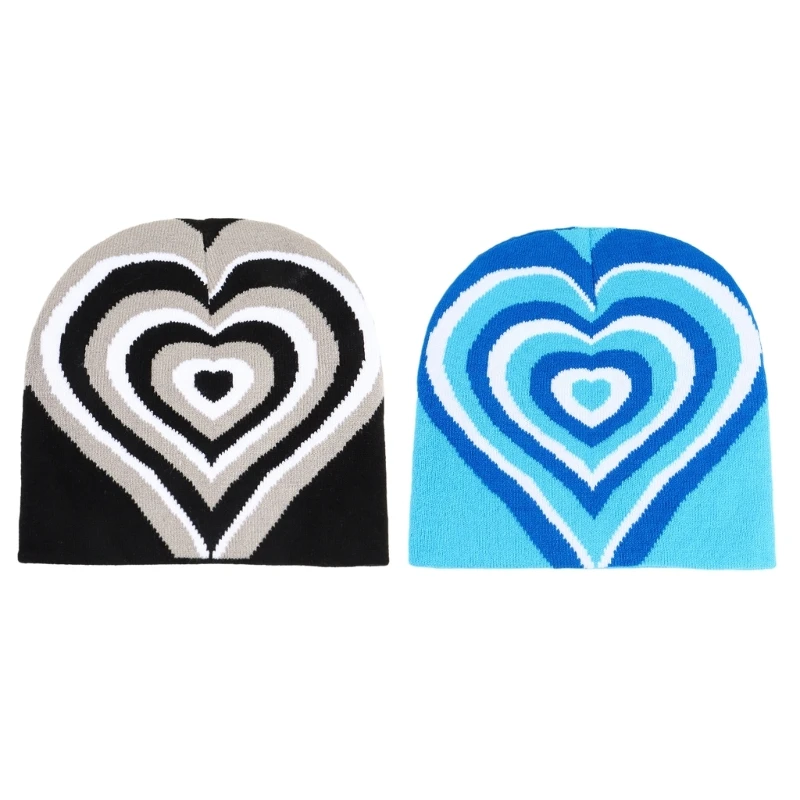 

Elastic Windproof Beanie Hat Embroidery Heart Pattern Hats for Adult Teenagers D5QB