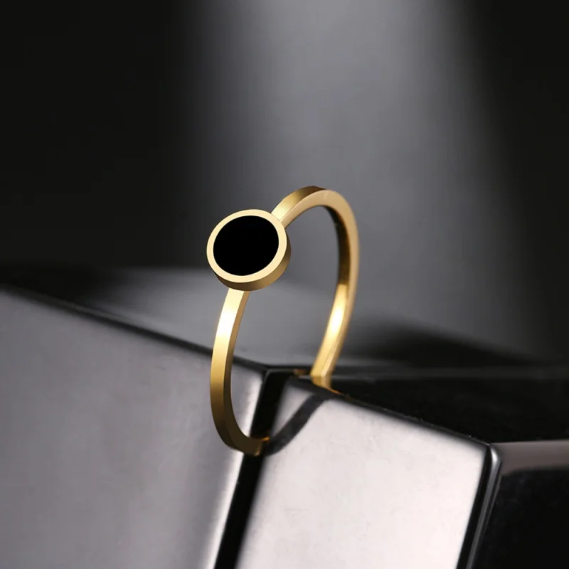 

Кольца из нержавеющей стали, модное Трендовое кольцо в офисном стиле с черным круглым камнем для годовщины, женское Ювелирное Украшение, свадебные подарки для девочек
