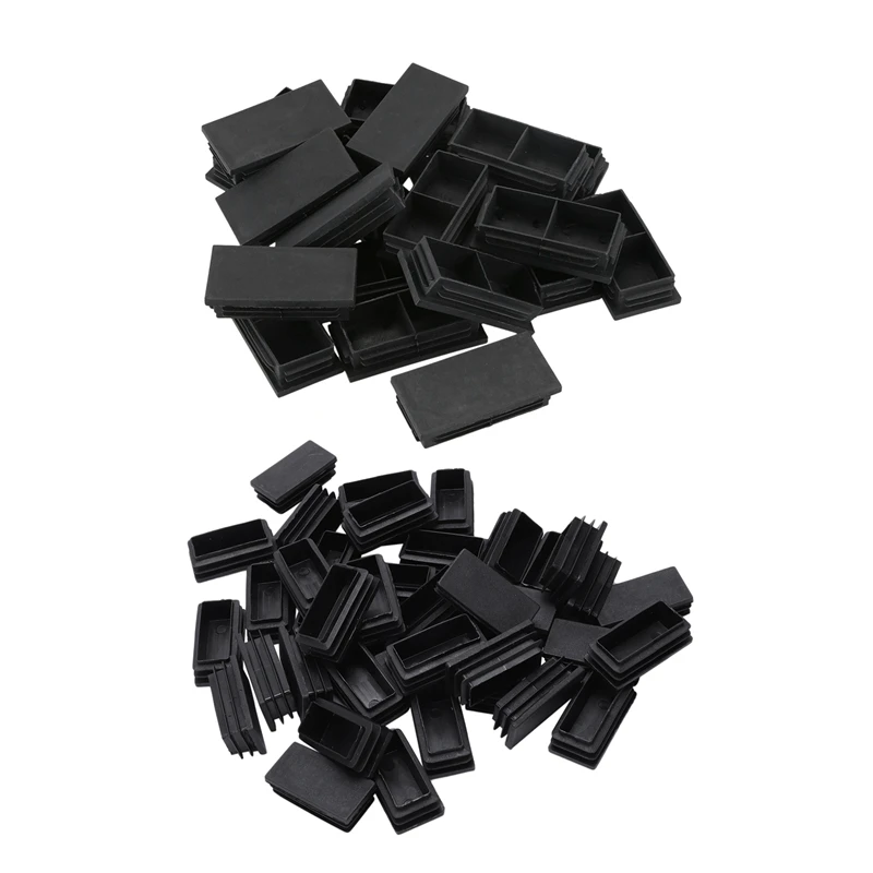 

60Pcs Plastic Rectangle Blanking End Caps Bung Black- 20Pcs 40Mm X 80Mm & 40Pcs 25Mmx50mm