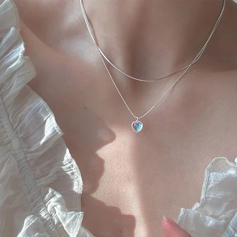 

TOBILO New Fashion Silver Color Love Clavicle Chain Korean Simple Female Double layers Female Pendant Necklace for Women