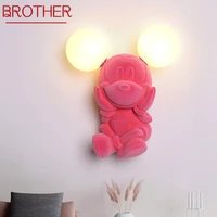brother modern wall lamp resin creative pink mouse sconces light led cartoon romantic for decor childrens room home bedroom