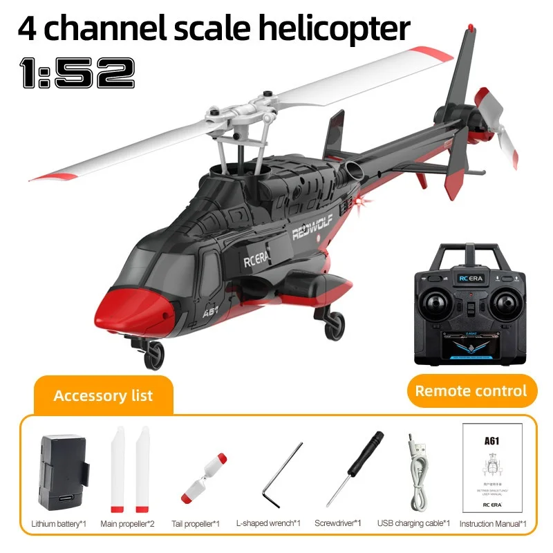 Радиоуправляемый вертолет RC ERA 2025 New A61 RHSKY REDWOLF, масштаб 1:52, с удержанием высоты, 4-канальный, имитационный, прочный, для начинающих (art.: 3920d4ff55ddb) - 3920d4ff55ddb