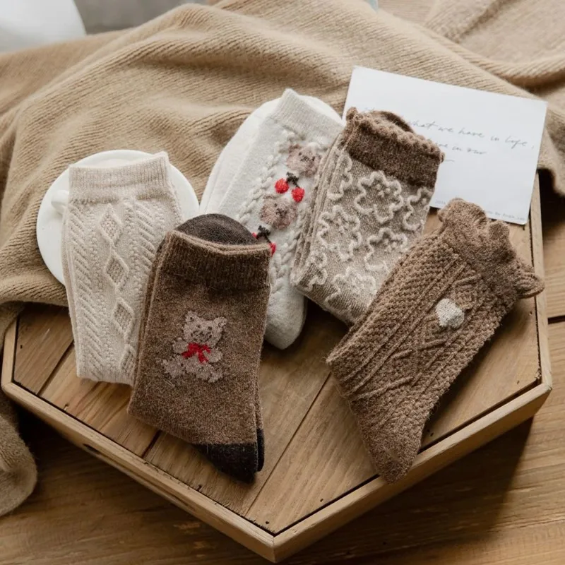 Носки с милым медведем женские носки из высокой шерсти сохраняющие тепло