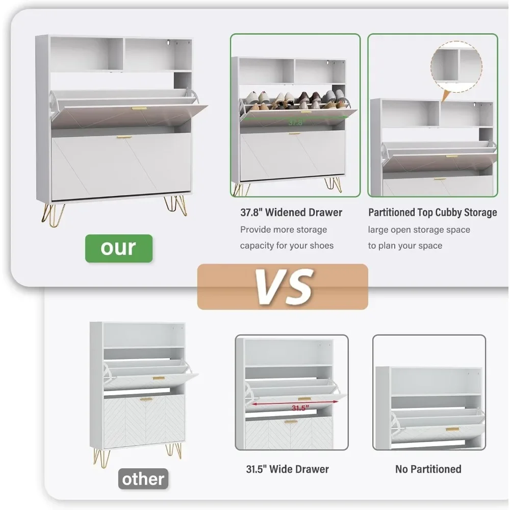 Большой набор шкафов для хранения обуви из 2 шт. с открытой полкой. Шкаф прихожей.