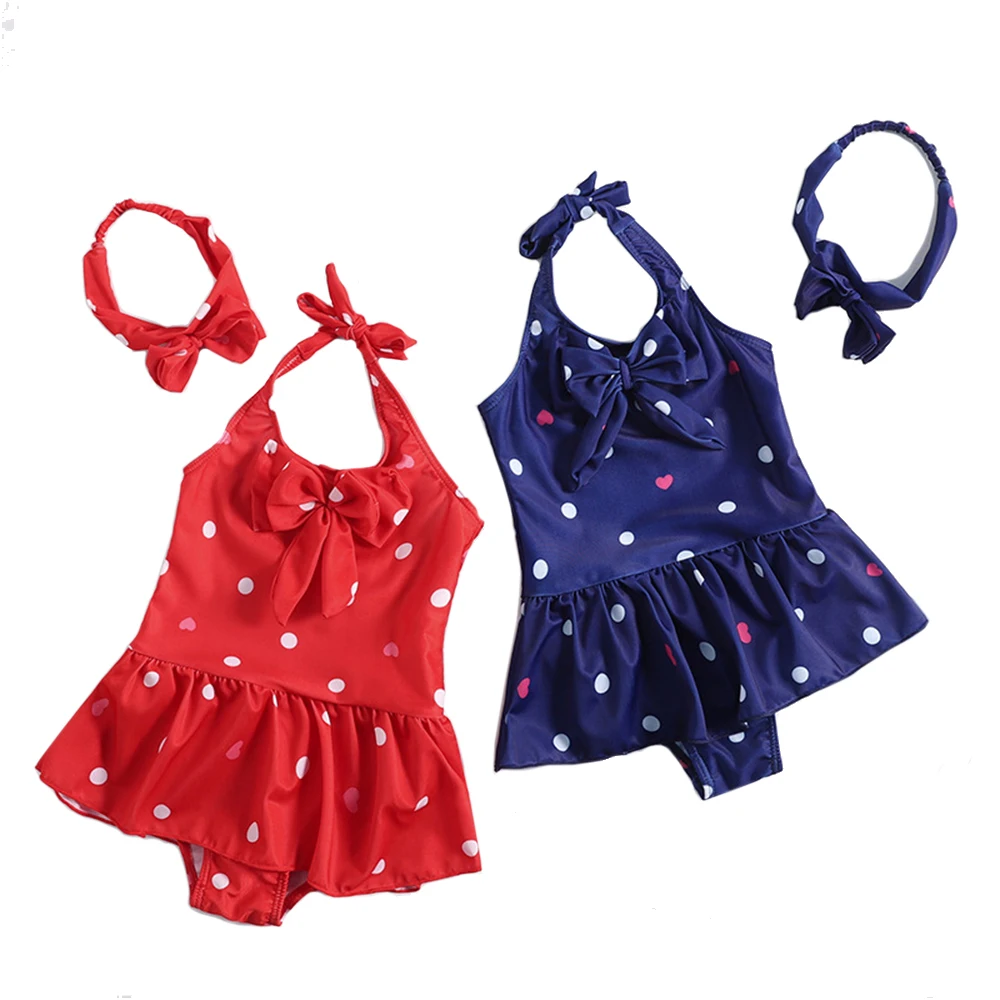 

2023 Kid Girls Swimsuit 2T-6T Kawaii Dot Print Swimwear For Infant Toddler Baby Girls Bathing Suit Summer Seaside Beachwear