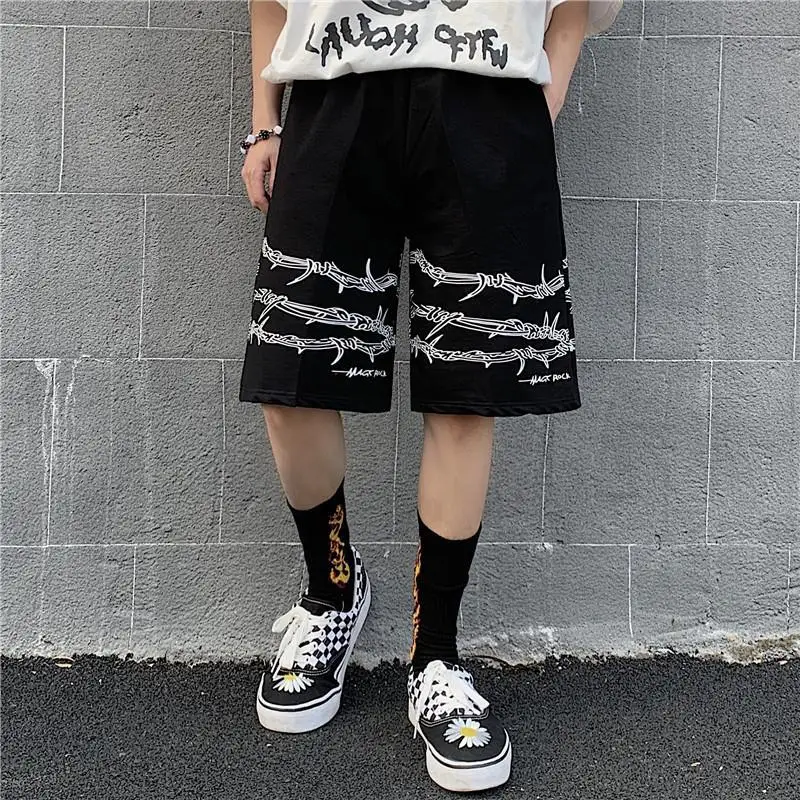

Harajuku Streetwear Iron Chain Pattern Jogger Shorts Men And Women Hip Hop Skateboard Shorts 2021 Summer Elastic Waist Shorts