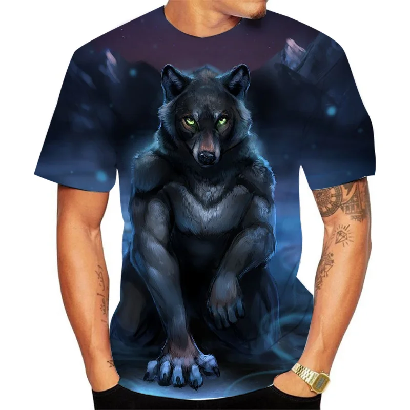 

2021 new male summer custom t-shirt wolf print 3d man T-shirt animal novelty animal tops man shirt short sleeve