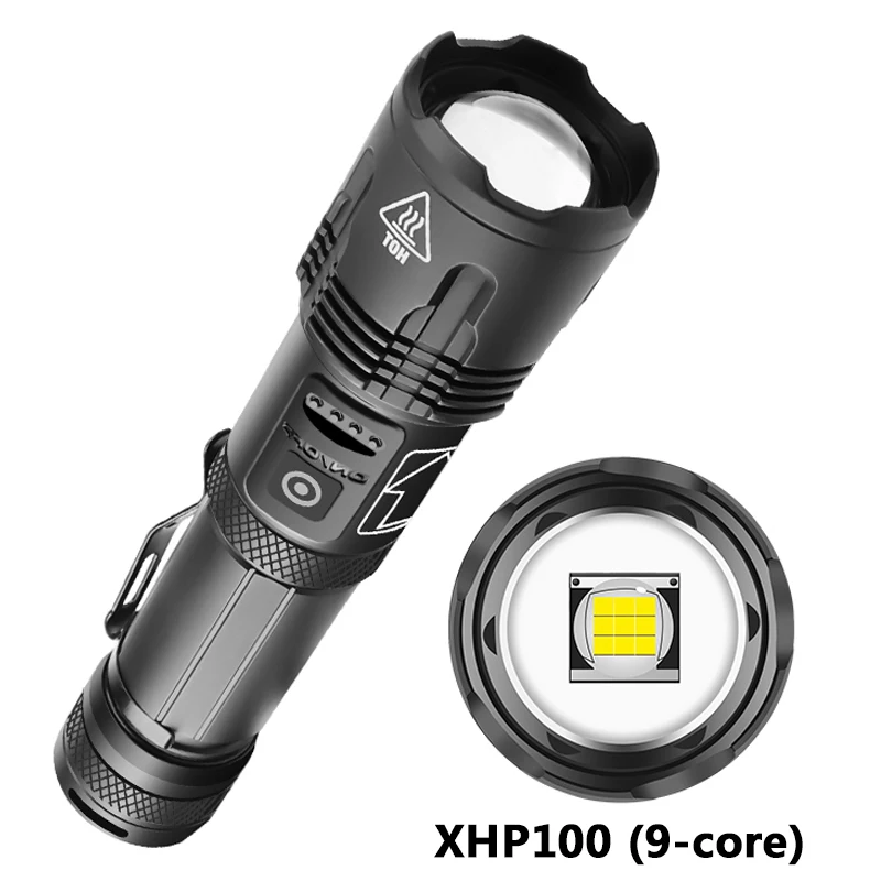 Светодиодный фонарик с зарядкой от USB 9 ядер XHP100/XHP70 аккумулятором 18650 или 26650