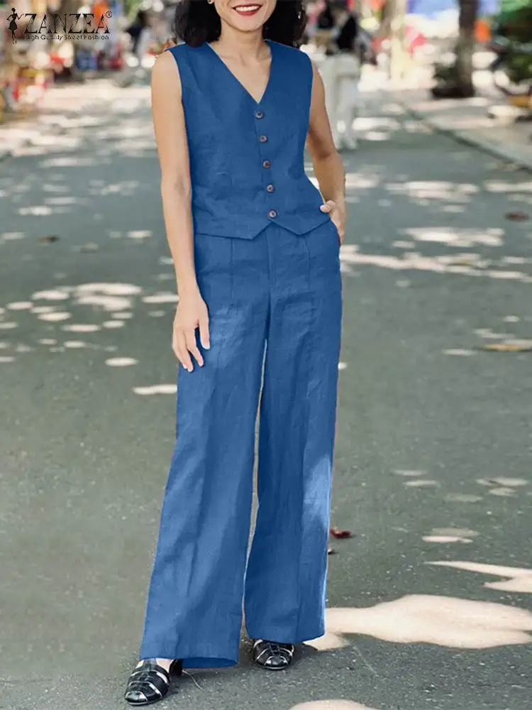 Zanzea Женский Комплект Из Двух Предметов Элегантный Жилет Без Рукавов И Широкие