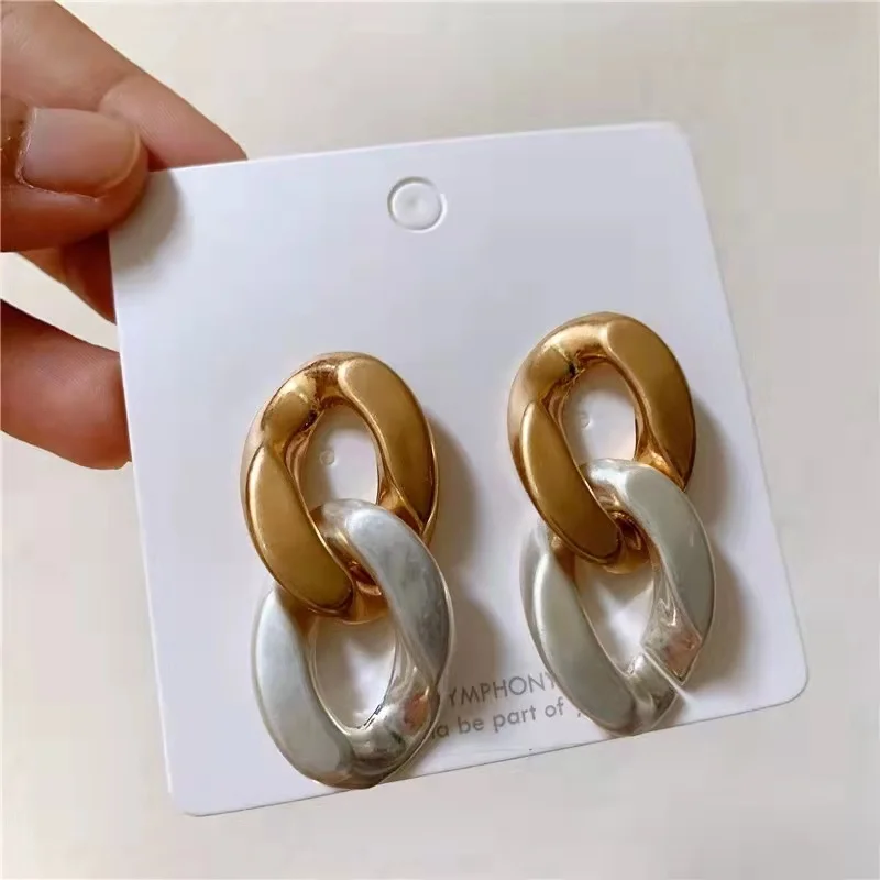 

Exaggerated metal water chain collision color simple temperament 925 silver needle earrings net red personality free shipping