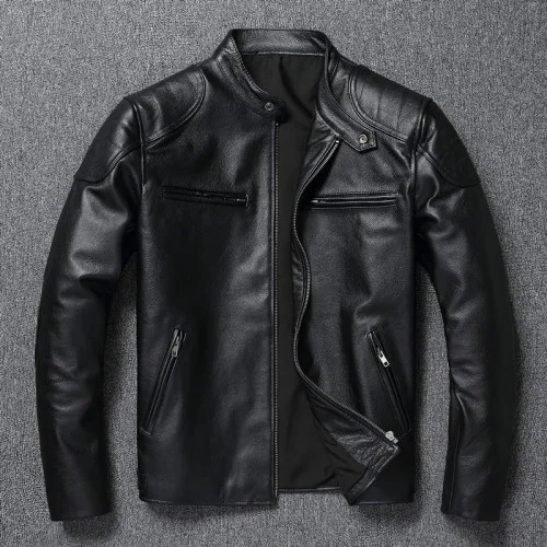 

Куртка мужская из натуральной кожи, мотоциклетный жакет из воловьей кожи, винтажный коричневый кожаный пиджак, SGG, осень
