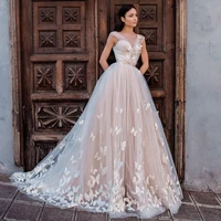 vintage wedding dress v neck sashes exquisite appliques crystal sashes sweetheart tulle mopping vestido de novia for women
