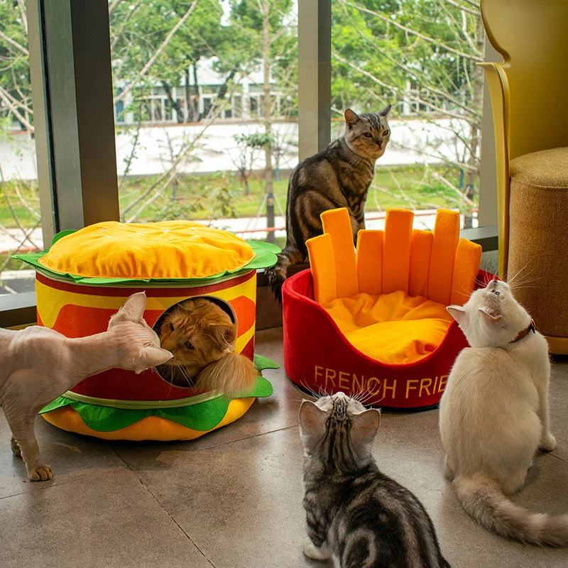 

Cat Bed Dog Bed House Dog Mat Washable Four Seasons Cats Nest French Fries Burger Style Pet Cushion