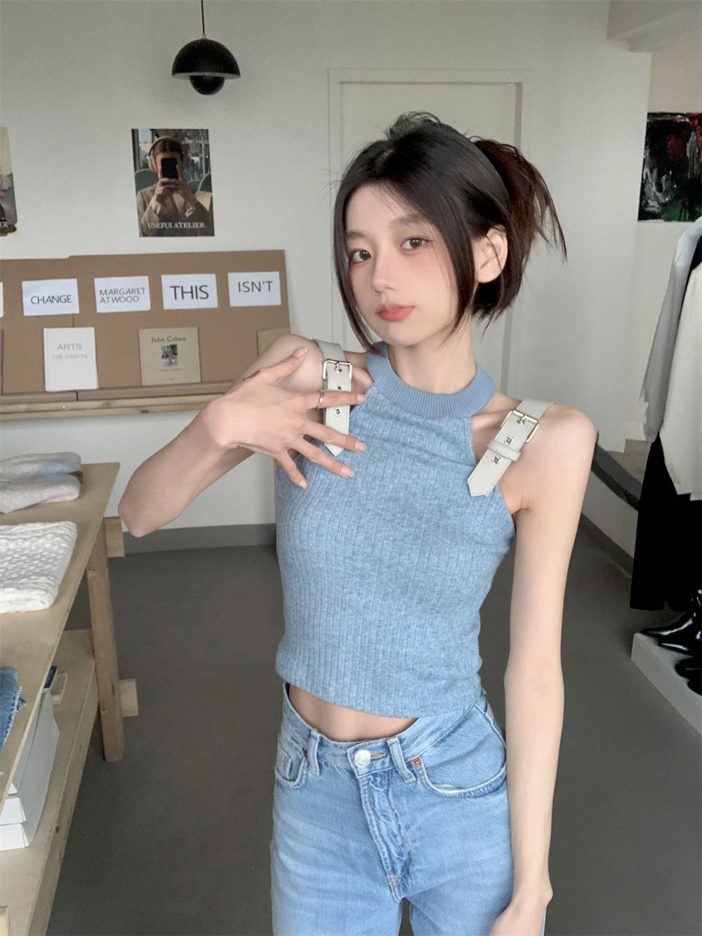 Пикантный женский топ без рисунка Desire Sle Gyaru с подвесным воротником новая летняя