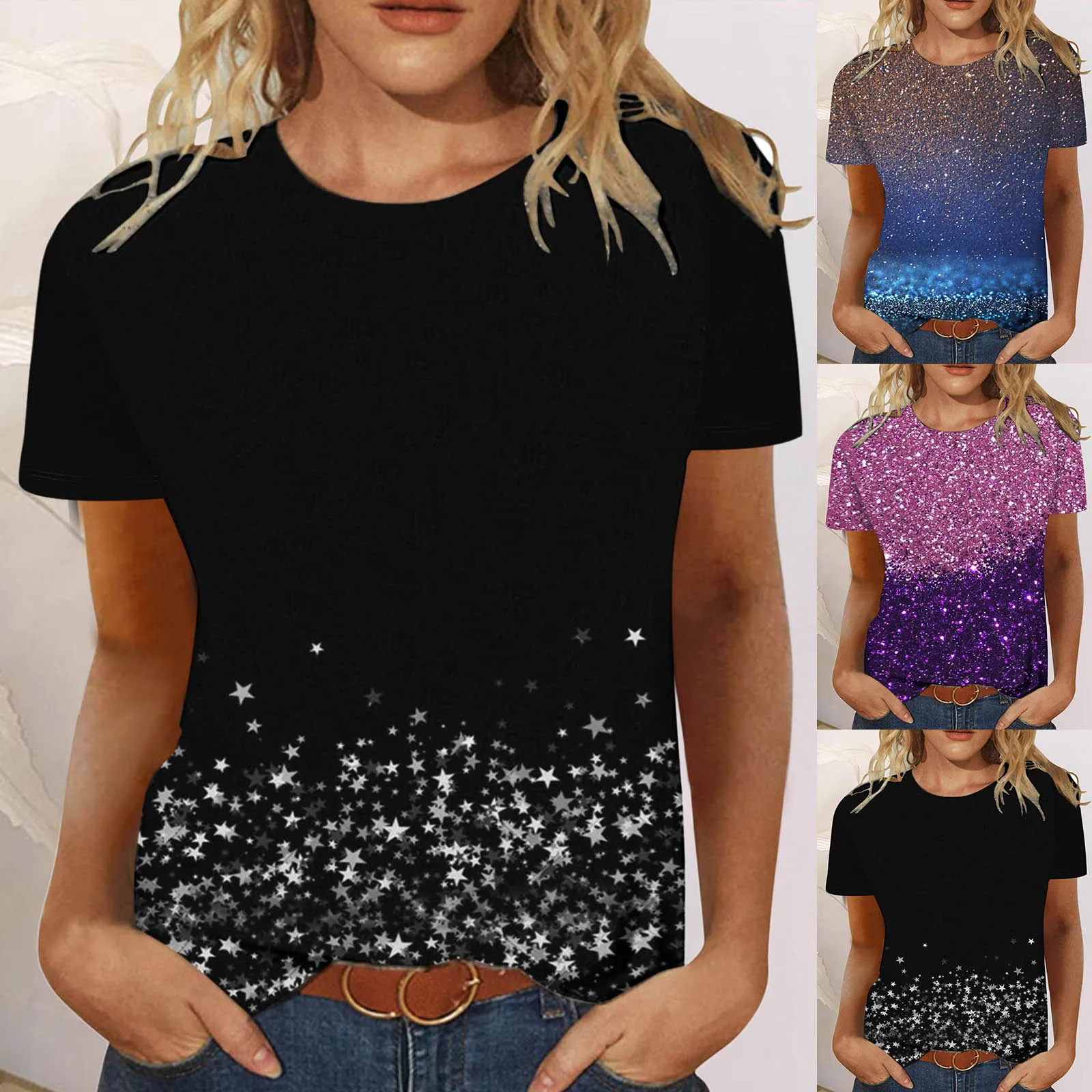 

Повседневная футболка для женщин, подходящие рубашки с цветочным принтом, футболки с круглым вырезом и короткими рукавами, топы с длинными ...