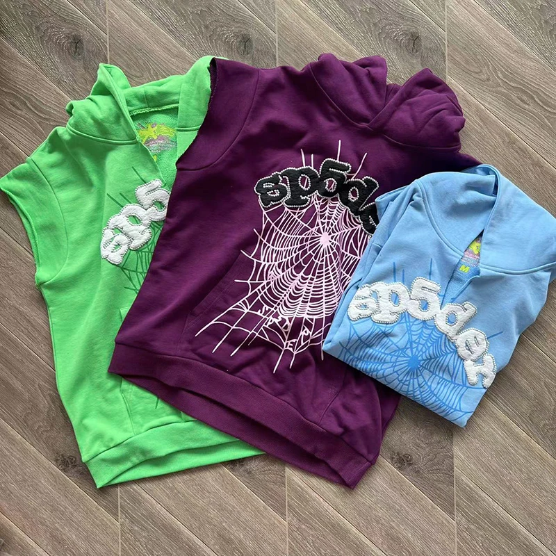 

Young Thug 555555 Wed Purple Sleeveless Hood Men Women Hoodie Spider Web Pullovers
