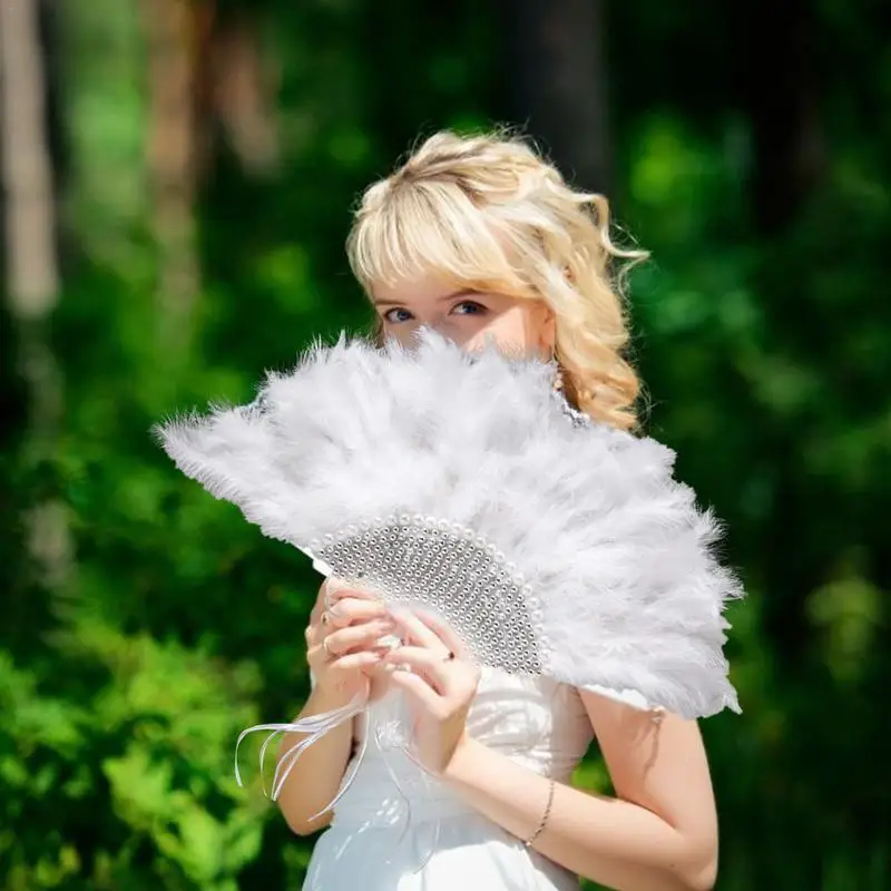 

Wedding Feather Fan Bride Hand Fan Lace Ladies For Dance Wedding Decoration DIY Handmade Fan Wedding Photo Shooting Props