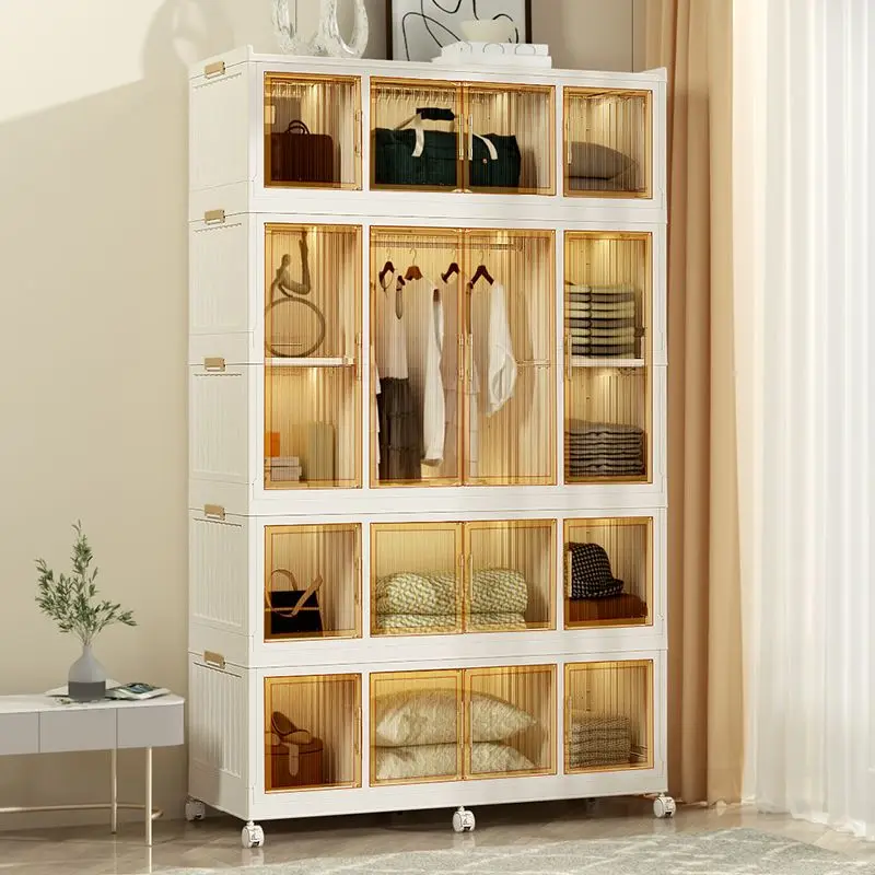 

Folding transparent storage cabinet multi-layer snack kid clothing toy Visible storage closet organizer furniture wardrobe