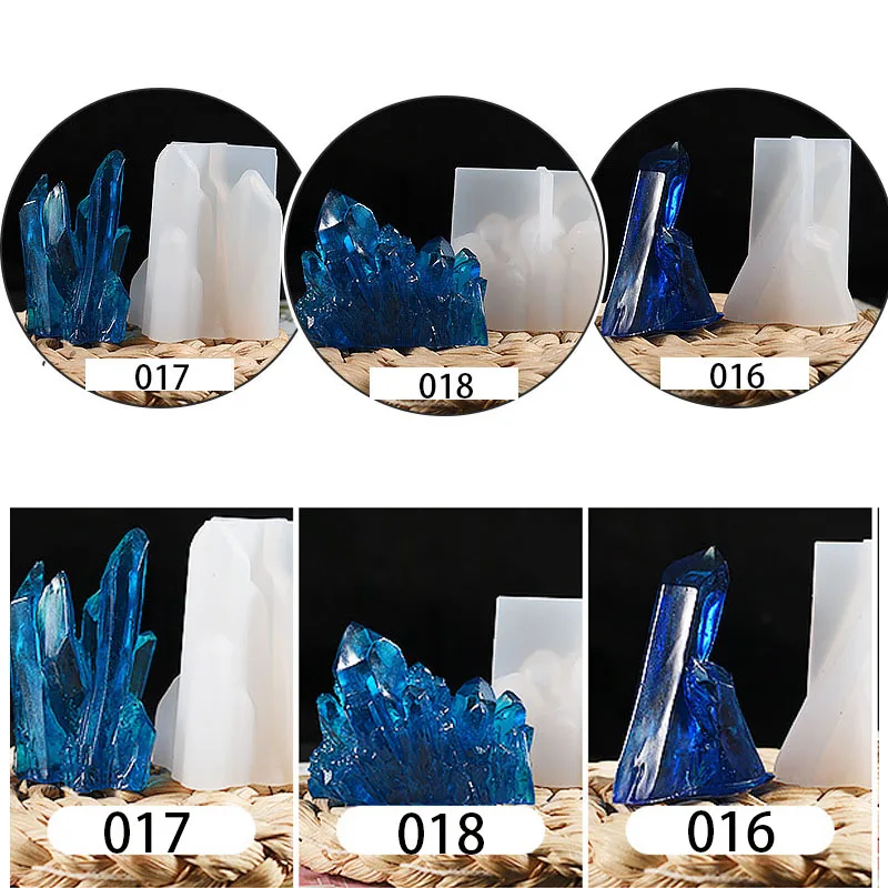 

3 Crystal Cluster Silicone Mold DIY Glue Ice Jewelry Rockery Iceberg Stone Pillar Candle Aromatherapy Pendant Necklace